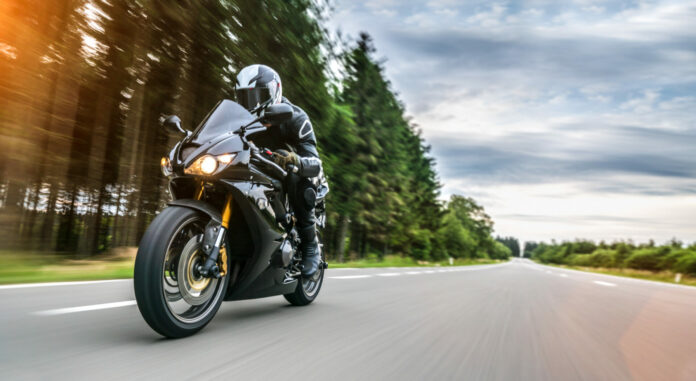 motorbike on the road riding. having fun riding the empty road o