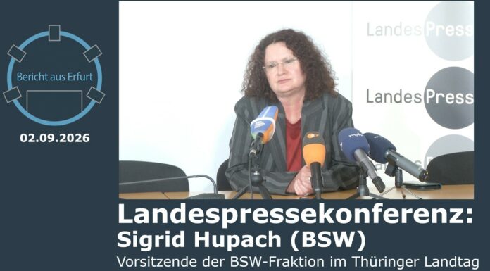 In der Landespressekonferenz: Sigrid Hupach, Vorsitzender der BSW-Fraktion im Thüringer Landtag